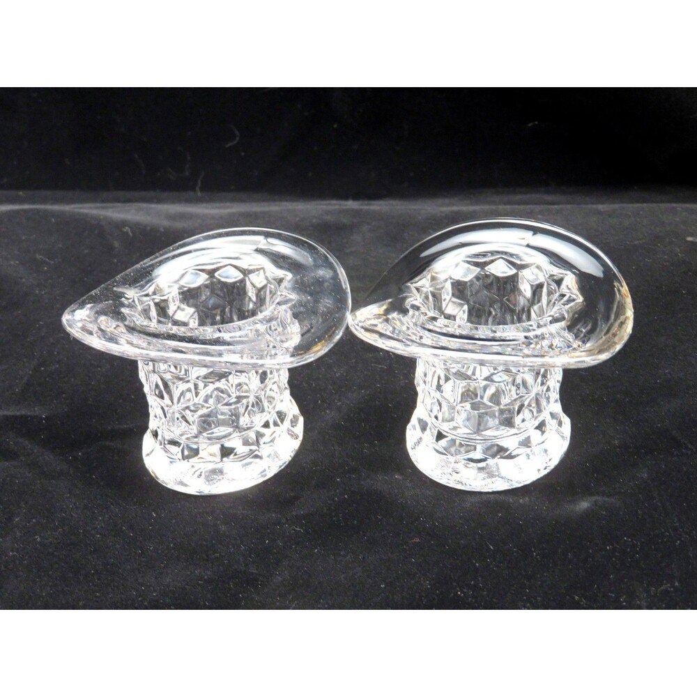 Vintage Fostoria American Clear Glass Top Hat Toothpick Holders Pair of 2